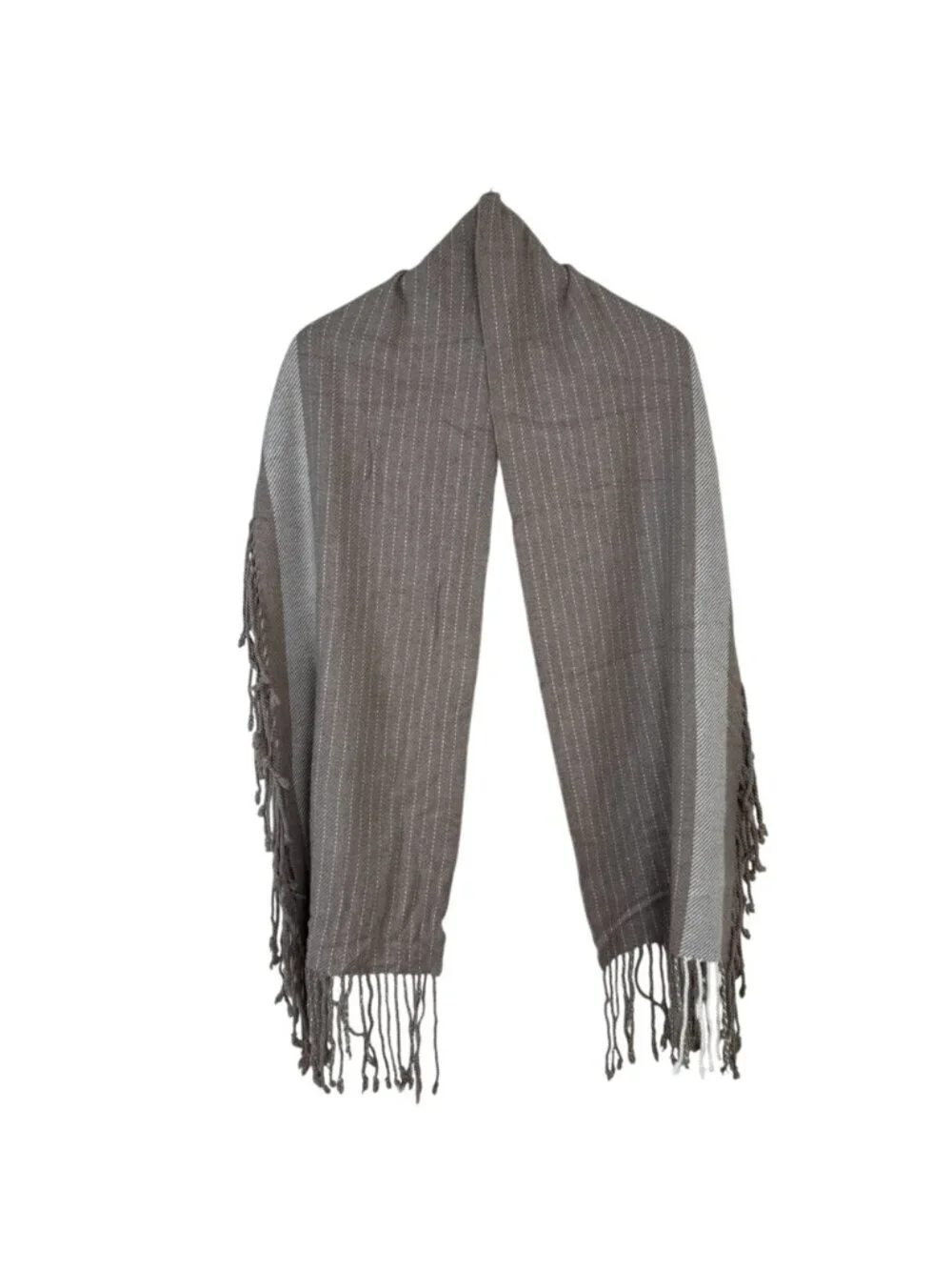 Banana Republic Scarf Wrap Wool Cashmere Beige Striped Fringe Neutral Casual OS